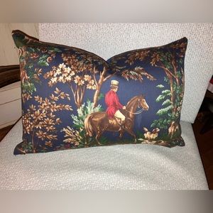 Ralph Lauren Ainsworth Regent Blue Lumbar Pillow. Equestrian, Fox Hunt, Hounds